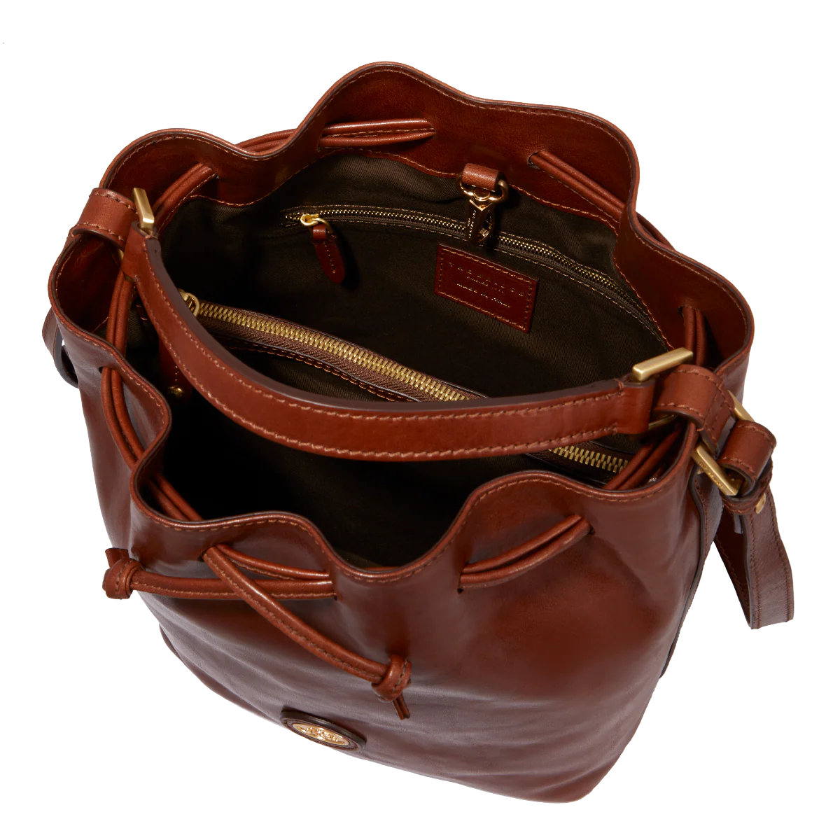 Leather bucket bag with strap - Image 4