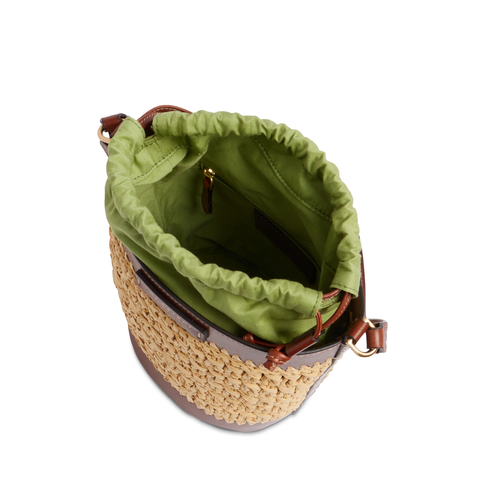 Leather and Vienna straw bucket bag - Image 4