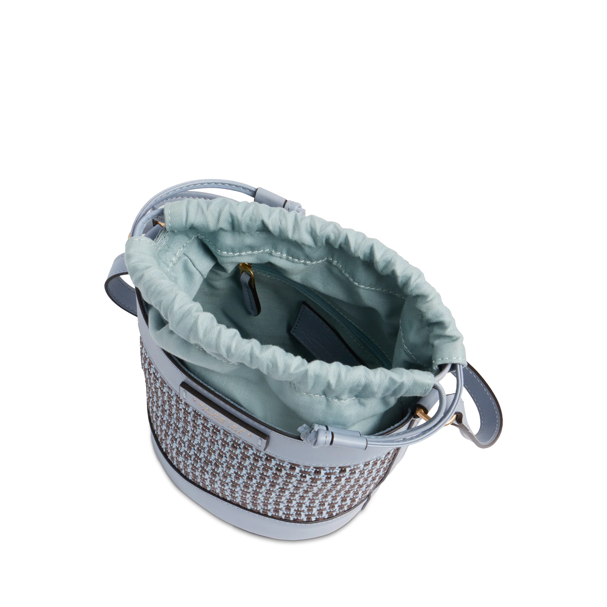 Leather and Vienna straw bucket bag - Image 4