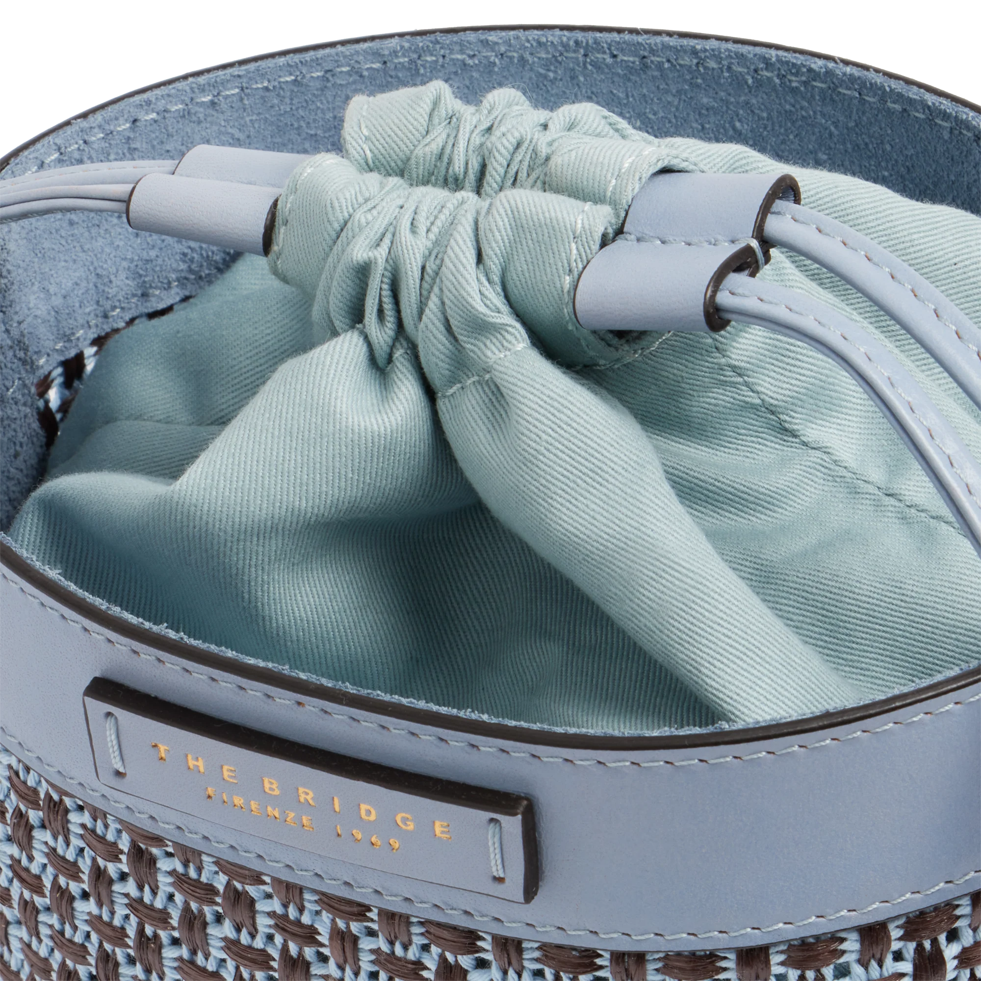 Leather and Vienna straw bucket bag - Image 5