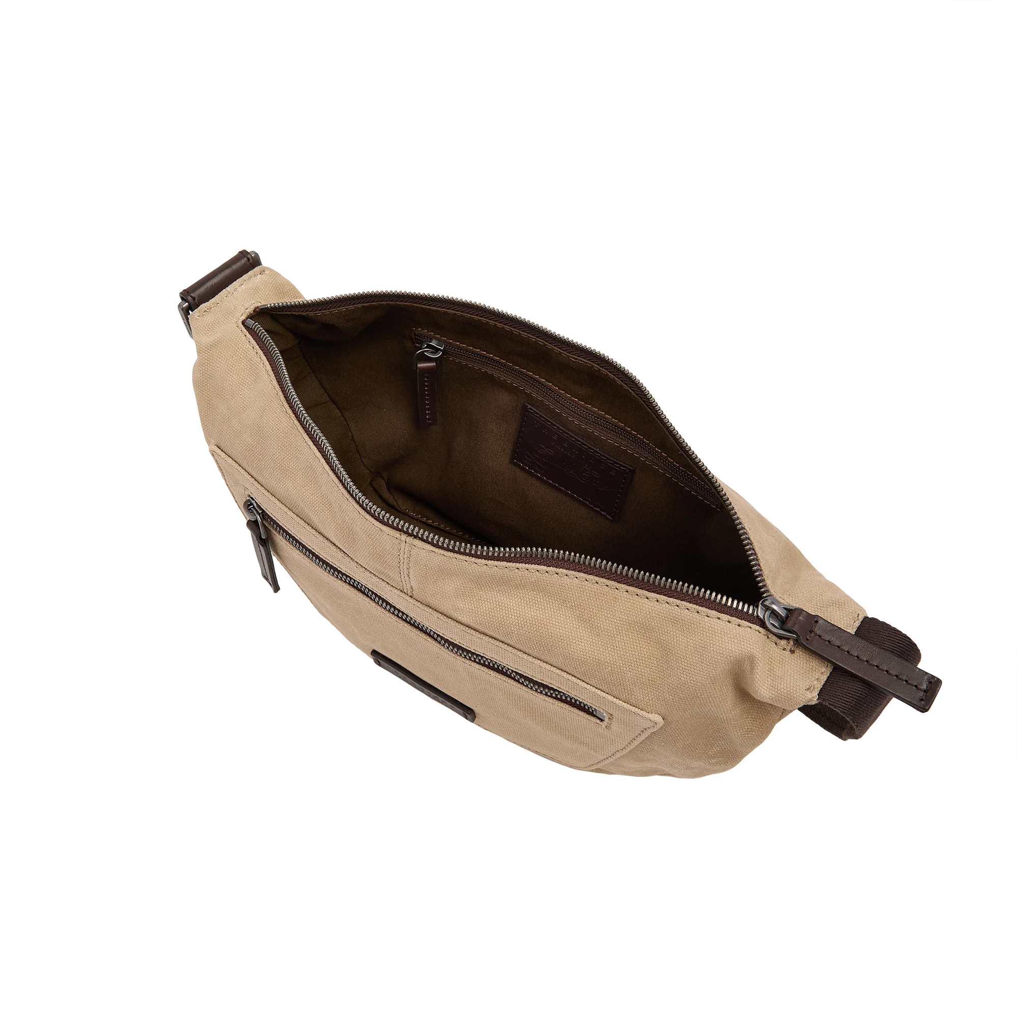 Men’s leather and fabric belt bag with front zip - Image 4