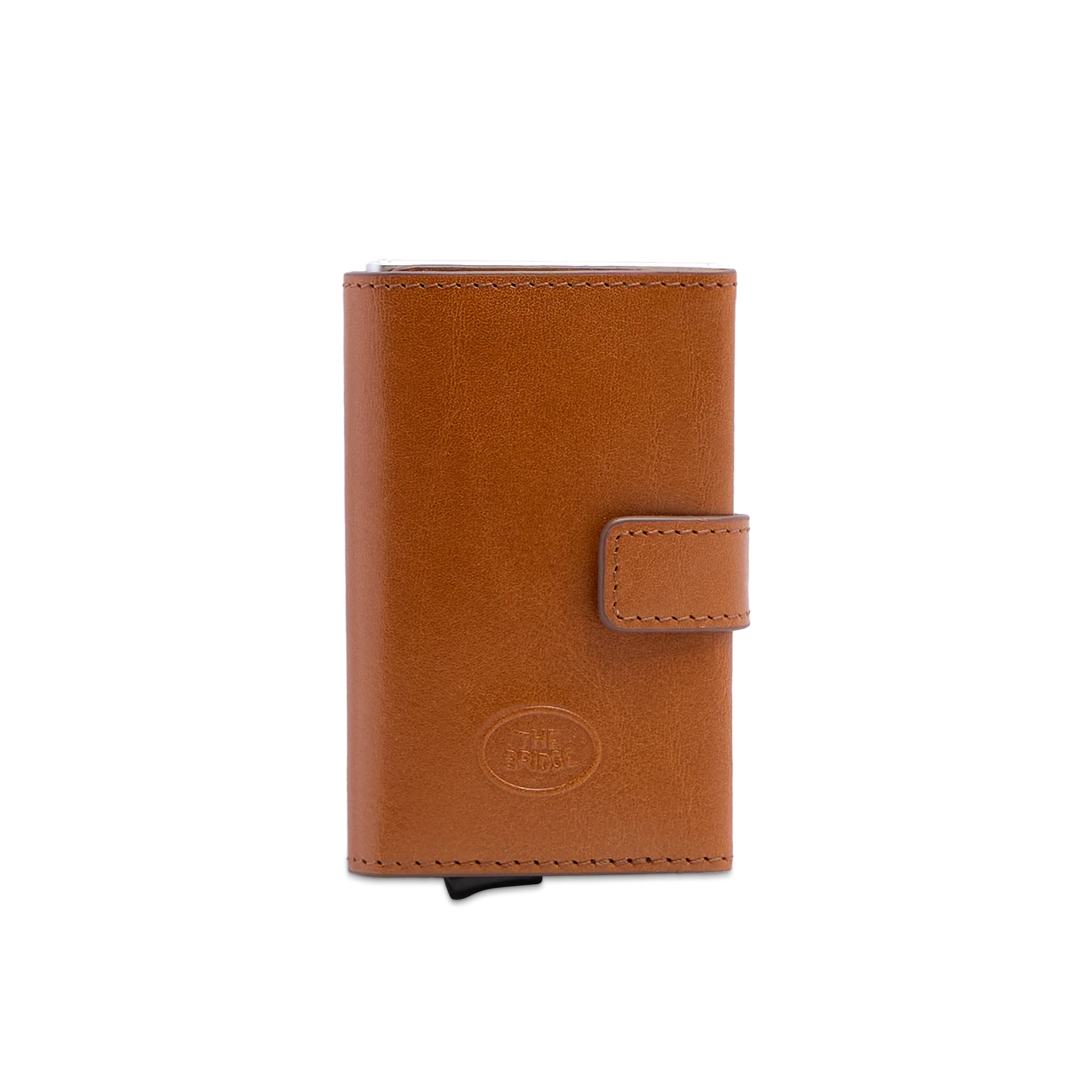 Leather snap card holder with RFID protection