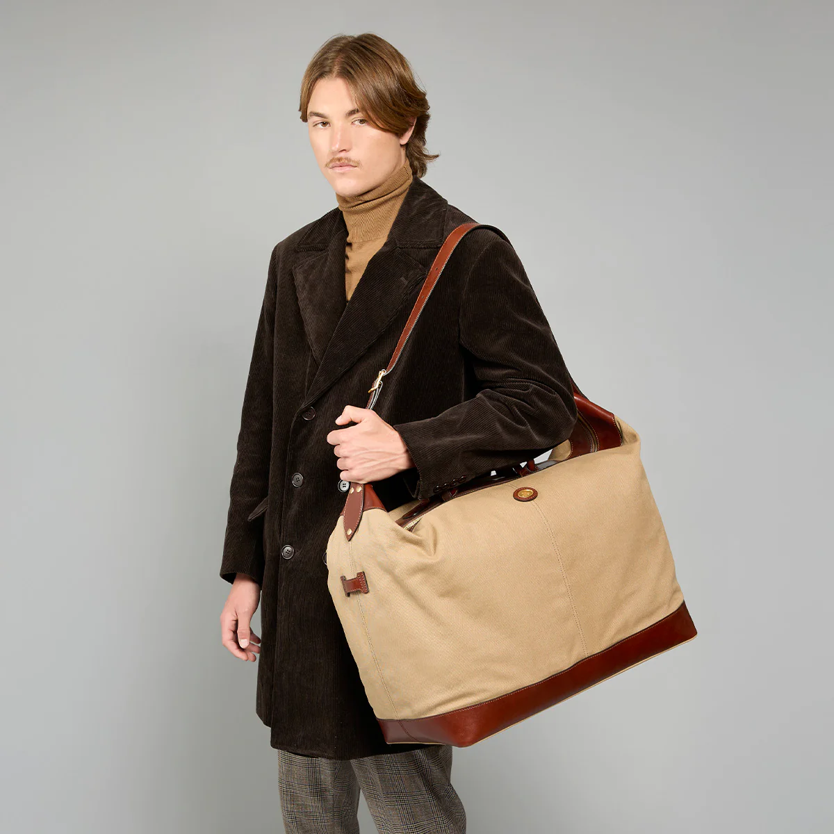 Leather and fabric duffle bag big size - Image 6