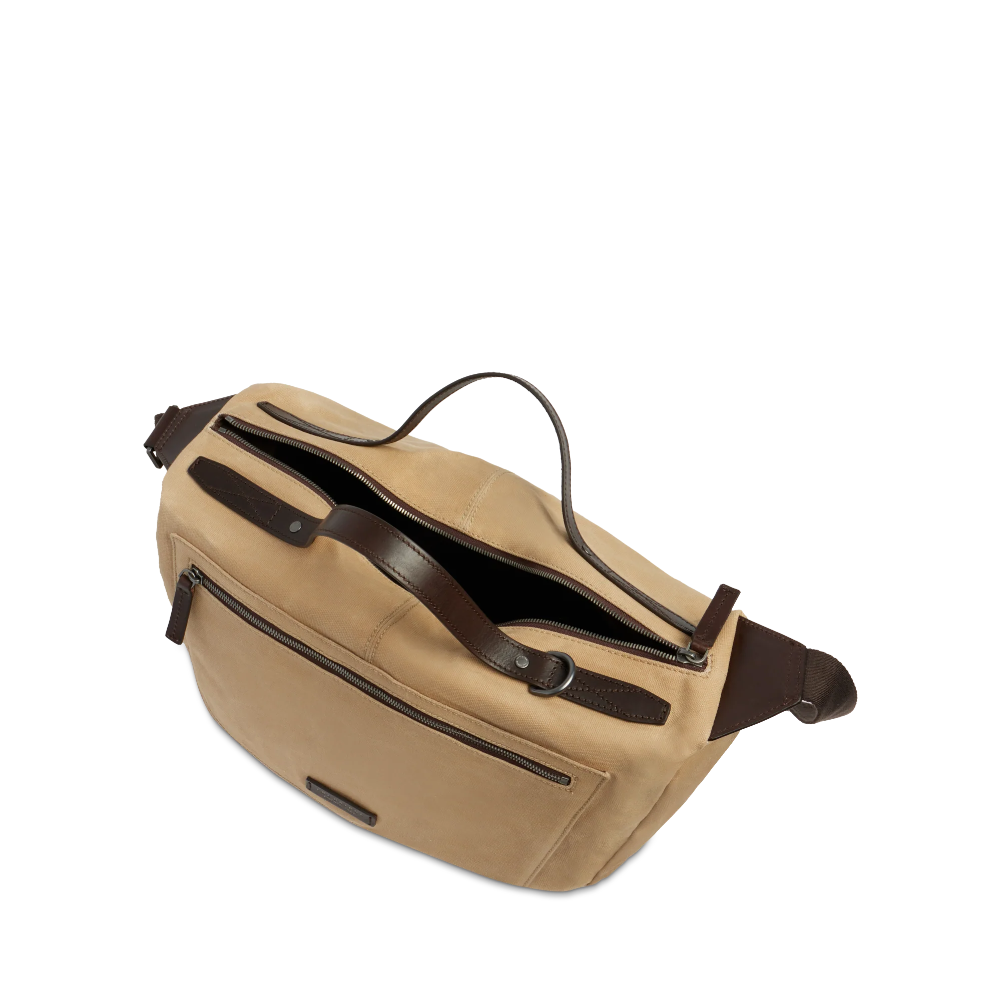 Leather and fabric travel duffle bag with shoulder strap - Image 4
