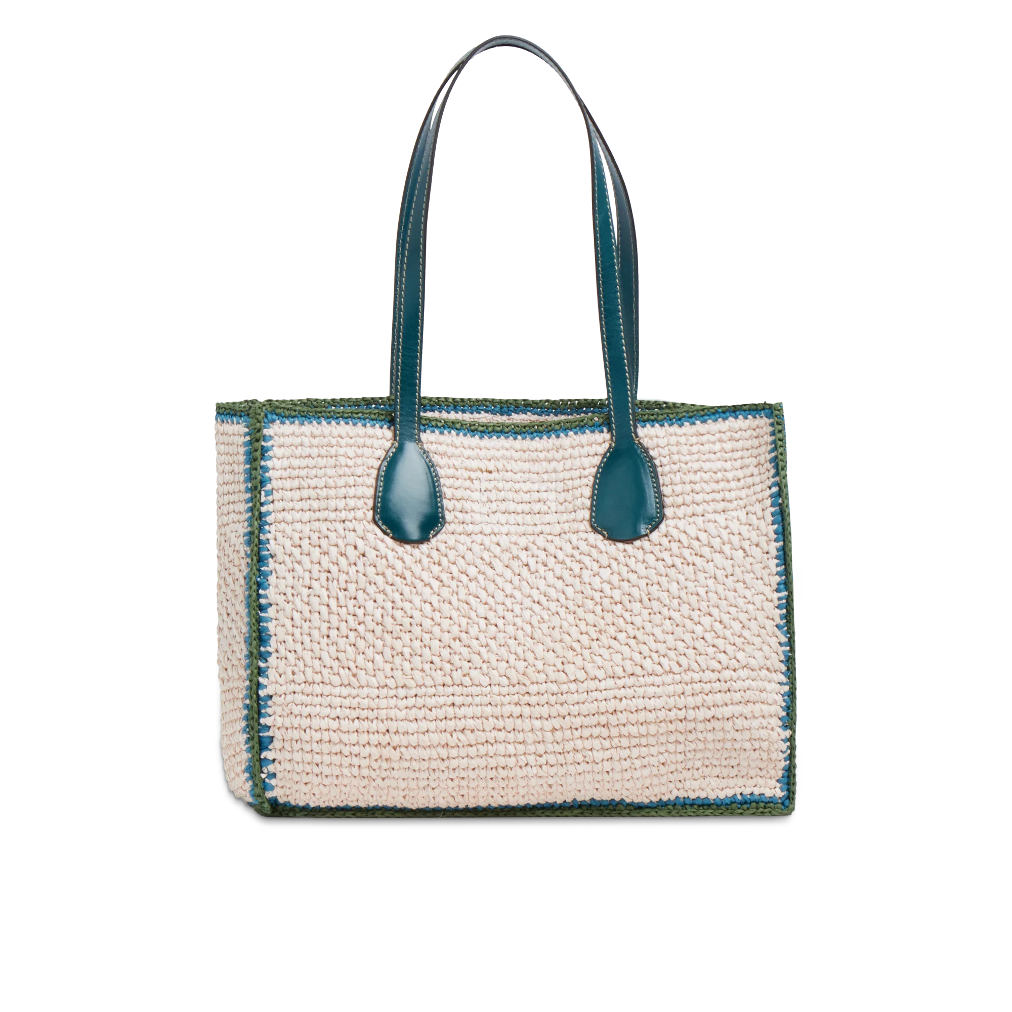 Leather and Vienna straw shopper bag - Image 3