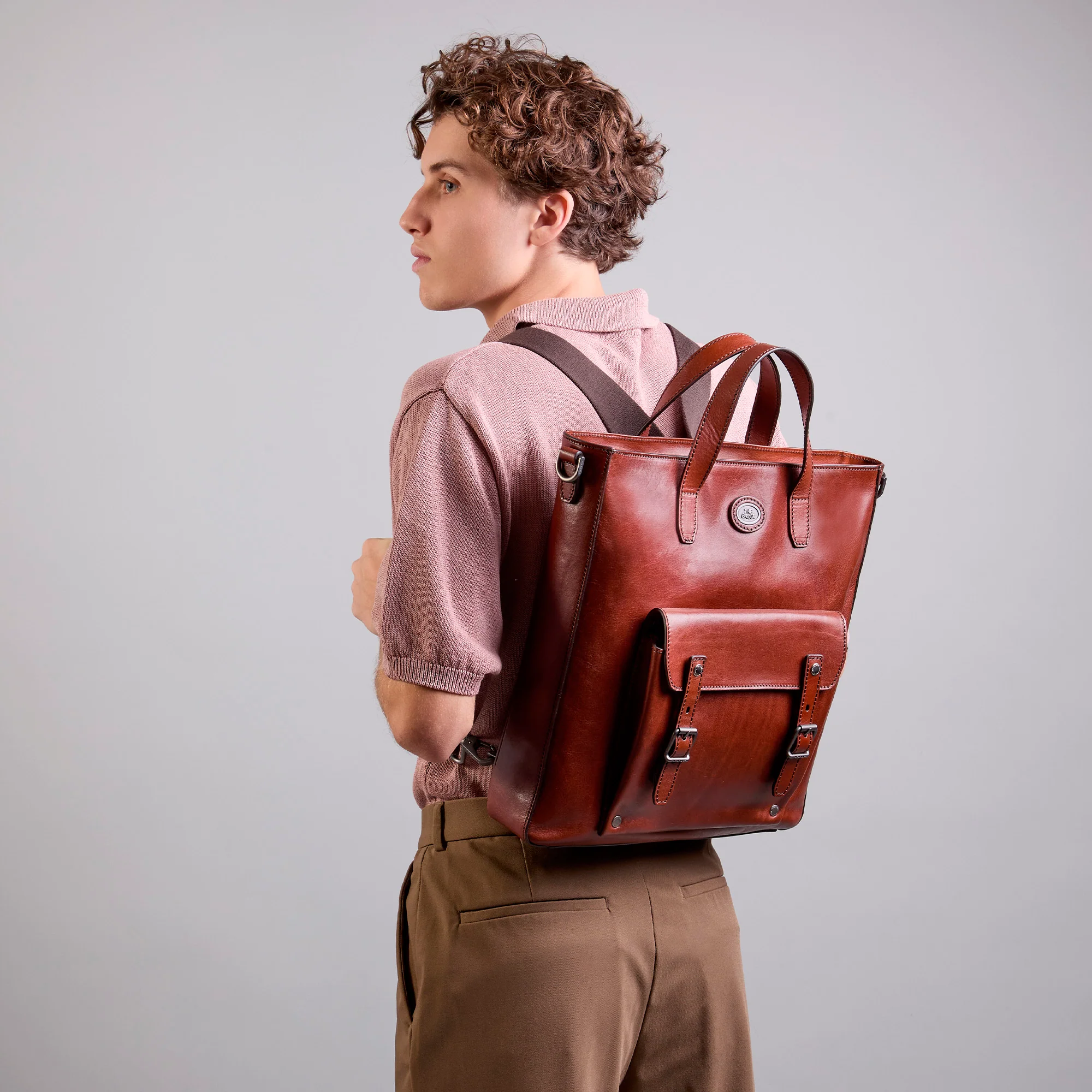 Leather and fabric briefcase with shoulder strap - Image 7